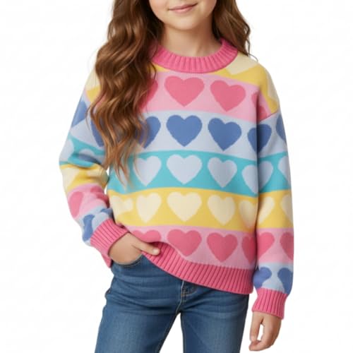 Image of WELAKEN Girls Sweater Colorful Patterned Crewneck Long Sleeve Knit Pullover