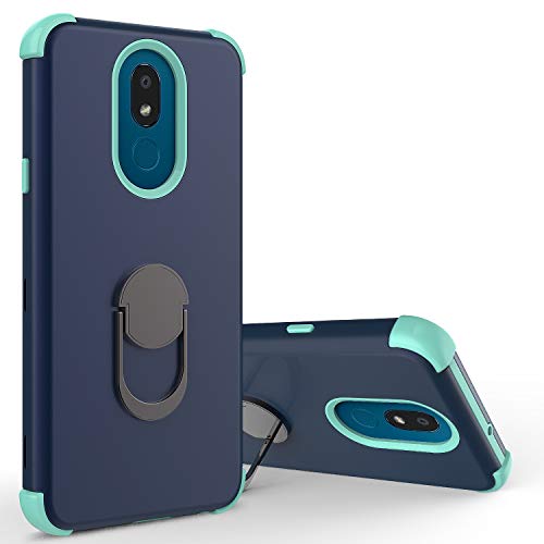 Rosebono for LG Escape Plus Case, LG Arena 2 Case, LG Journey LTE Case, 3-Layer Slim Shockproof Hard Cover with Metal Ring Stand Skin Fashion Cute Cover Armor Case for LG K30 2019 (Navy)