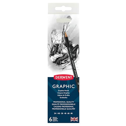 Derwent Set of 6 Graphic Pencils in Soft Degrees 8B-2H, Professional Quality Graphite For All Artists – Beginners & Professionals, Suitable For Sketching, Drawing, Shading, Drafting and Illustrations