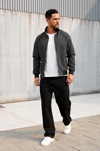 QTE Jacket for Men Fashion Windproof Bomber Jackets Coat Lightweight Casual Spring Fall Windbreaker Zip Up with Pocket4