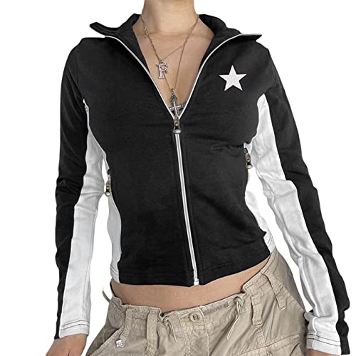 Y2K Zip Up Jacke Damen Vintage Grunge Aesthetic Trainingsjacke Enge Jacke...