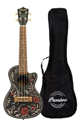 Ukelele Concierto Bamboo Flower & Roll con Funda, 23 pulgadas, Sapele, Black Edition