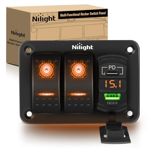 Nilight 2 Gang Rocker Switch Panel with PD Type C and USB Charger Voltmeter