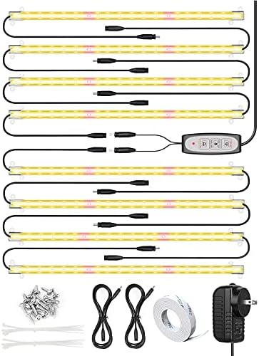 LED Grow Light Strip, 8 Pack Grow Lights for Indoor Plants, 80W Full Spectrum Plant Lights with 4 Dimmable Level, Auto On/Off 3/6/12H Timer, Sunlike Grow Lamp for Seedling Veg Flower Hydroponics