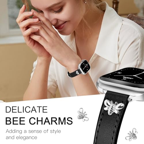 Image of JR.DM Slim Leather Bands Compatible with Apple Watch Band 38mm 40mm 41mm 42mm 44mm 45mm 46mm 49mm, Genuine Leather Band with Charms, Feminine Design for Iwatch Ultra SE Series 11 10 9 8 7 6 5 4 3 2 1