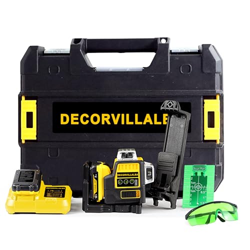 DECORVILLALBA laser de 12 Líneas/Nivel Laser Autonivelante de batería de Litio recargable/Herramienta de Nivelación con Líneas Verde de Inclinación Horizontales Verticales