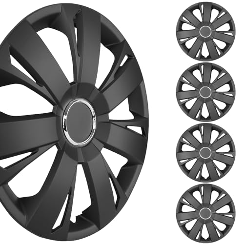 Hawkley 14 inch Hubcaps for Most Car - (Set of 4) R14 Wheel Covers 14in Hub Caps Rim Cover - Car Accessories for 14 inch Wheels - Snap On Hubcap, Auto Tire Replacement Exterior Cap (Black Matte)