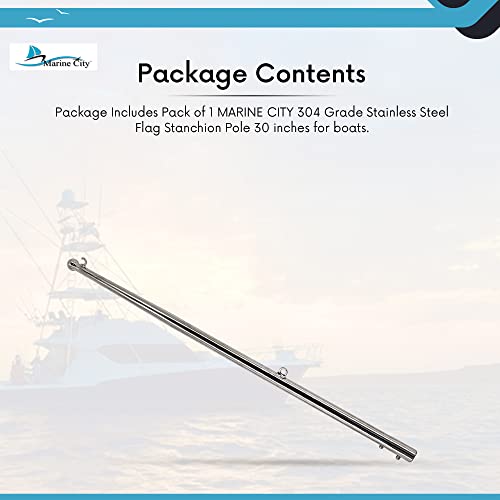 Marine City Polished 304 Grade Stainless Steel Strong And Durable Flag Stanchion Pole 30 Inches For Marines – Boats – Yachts (Pack Of 1) #TOP6