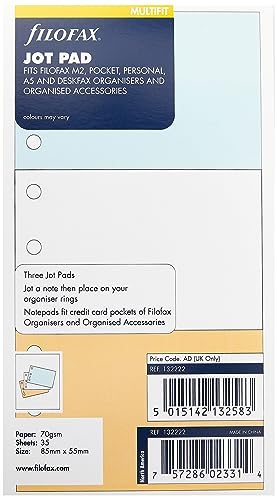 Recharge pour organiseur Filofax 132222 bloc note perforé couleurs assorties