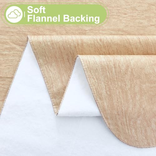 Smiry Oval Table Cloth, Waterproof Vinyl Tablecloths with Flannel Backing, Wipeable Spillproof Plastic Wood Grain Table Cover for Dining, Indoor and Outdoor (Beige, 60"x84") by Smiry - Used condition - Image 5