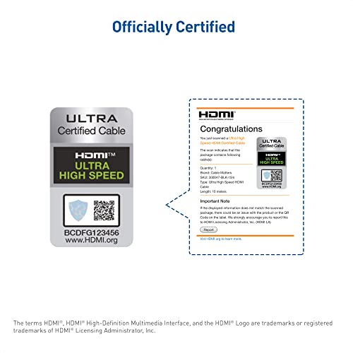 Cable Matters [Ultra High Speed Hdmi Certified] Active 8K @60Hz Fiber Optic Hdmi Cable 49.2 Ft / 15M - Supporting 8K@60Hz 4K@120Hz Hdr - Compatible With Xbox Series X, Ps5, Apple Tv, Pc #TOP5