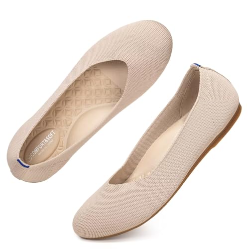 Image of Frank Mully Women's Ballet Flats Round Toe Walking Flats Slip On Work Shoes Knitted Flats Shoes for Woman Soft Lightweight