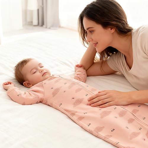Image of 2 Pack Transitional Baby Swaddling Sacks with Arms Up Length Sleeves & Mitten Cuffs, Sleeping Sack Bag 2 Ways Zipper, Wearable Swaddle Blanket for Newborns Baby Snug Fit Calms Startle Reflex