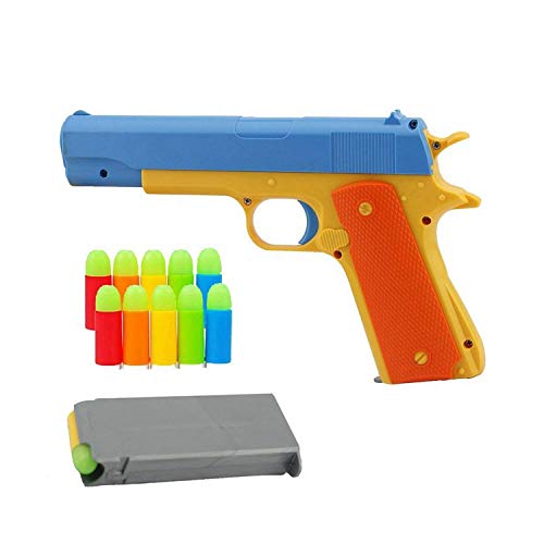 Pinovk Kid Toy Gun, Realistic 1:1 Scale Colt 1911 Rubber Bullet Pistol Colour Rrandom