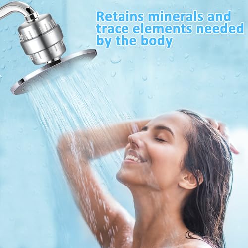BAISHUN 34 Stufen Duschfilter Für Hartes Wasser, Wasserfilter Dusche mit 2 Austauschbaren Kartuschen, Mehrstufen-Filterpatrone zur Entfernung von Chlor, Schwermetalle und Andere Ablagerungen