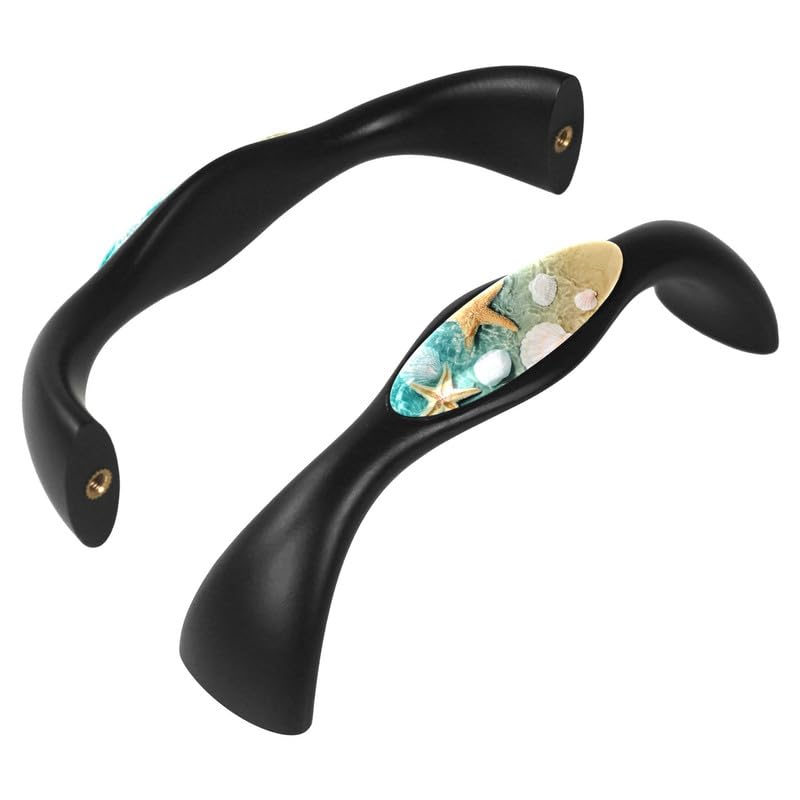 LORVIES 4 Pack 5.6" Ocean Decorative Cabinet Knobs, ABS Glass Wavy Long Black, Drawer Dresser Door Closets Handles Pulls for Home Kitchen Bedroom (