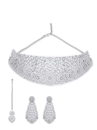 Image of Karatcart American Diamond Studed Blue Choker Necklace Set