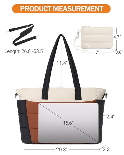 Tote Bag for Women 2PCS, Puffer Quilted Shoulder Bag Handbag with Laptop Compartment Detachable Purse for Travel Gym2