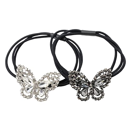 Honbay 2Pcs Fashion Elegant Crystal Rhinestone Butterfly Elastic Hair Ties, Decorative Hair Ropes, Stretch Hair Bands Hair Rings, Elastic Ponytail Holders Hair Accessories #TOP10
