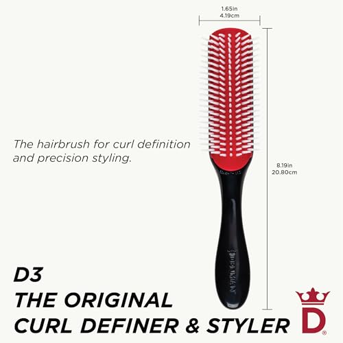 Denman D3 Original Curl Definer & Styler, Curly Hair Brush for Women & Men – 7 Row Detangling & Curl Defining Brush for Smooth Defined Curls - a precision Styling Brush for straight hair