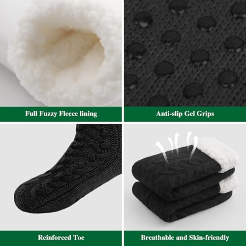 SIMIYA Slipper Socks Men Super Soft Fluffy Sock Warm Cozy Fleece-lined Winter Chunky Slipper Socks Thermal Non Slip Sock (Black) - Image 2