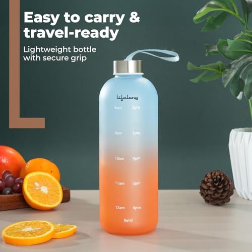 Image of Lifelong Glass Water Bottle 1000ml | Colorful Frosted Bottles for Kitchen Fridge | BPA Free, Odour-Free Water Bottle with Secure Cap | Bottle for School, Travel, Gym Work (LLBTGL02)