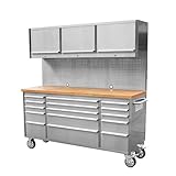 CHETTO C 72 inch Tool Chest Tool Box Mobile 15 Drawers Storage 3 Upper Cabinets SS-Pegboard Rolling Cabinet with Wheels Lock Key Locking System Drawer Liners for Garage Warehouse Repair Shop