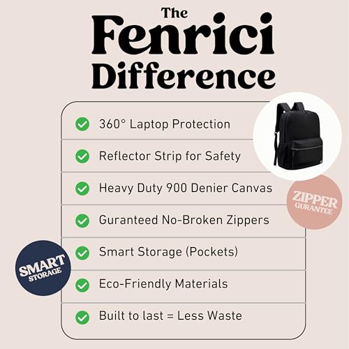 Image of Fenrici Black Backpack for Girls, Boys, Teens, Kids' School Backpack, Kids' Bookbags with Padded Laptop Compartment, Black, 17 Inch