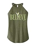 Disney Tinker Bell - Believe - Juniors High Neck Tank Top - Size Medium Heather Military Green