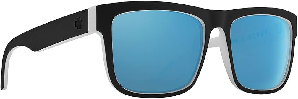 Spy Optic Discord lentes de sol cuadrados lentes de mejora de color y contraste pared blanca - HD Plus gris verde con lentes polarizados de espejo