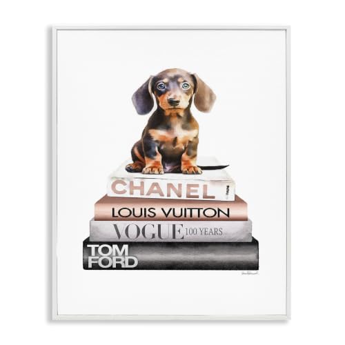 Dachshund Puppy Glam Bookstack, 11 x 14 Inch Framed Giclée Print