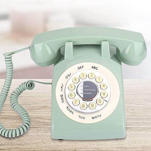 Longzhou Vintage Retro Phone,Vintage Button Telephone Desktop Retro Wired Landline Corded Phone Home Office (Green)