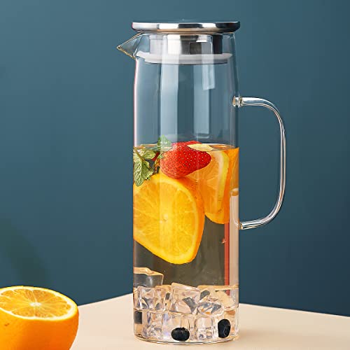 Kyraton 1500ml Water Jug with Removable Lid, Hot and Cold Beverages Clear Glass Water Pitcher - Image 2