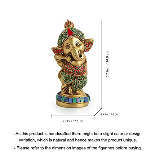 Image of ExclusiveLane 'Englighted' Brass Ganesha Idol for Home (100% Pure Brass, 0.9 Kg, 5.7 Inch)|Decorative Items for Living Room Showpiece for Home Decor Showpiece for Gift Diwali Housewarming Return Gifts