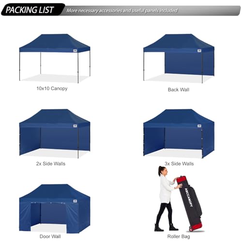 Image of ABCCANOPY Heavy Duty Easy Pop up Canopy Tent with Sidewalls 10x15, Navy Blue