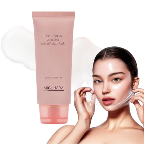 Rose Collagen Wrapping Peel-Off Mask Pack, Facial Mask with Damask Rose Water, Hydrolyzed Collagen & Botanical Fruit Extracts for Hydrated, Glowing Look & Korean Glass Skin (60ml/2.02 fl.oz.) (Pink)