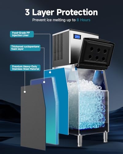 Image of EUHOMY Commercial Ice Maker Machine, 550 lbs /24H Industrial Ice Machine with 300 lbs Storage Bin, SECOP Compressor, ETL Certified Stainless Steel Ice Maker for Bar, Cafe & Restaurant