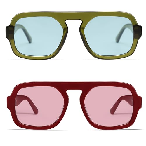 Image of VANLINKER Retro Square Aviator Sunglasses for Women Men 70s Vintage Style Trendy Flat Top Rectangle Sun Glasses VL9826