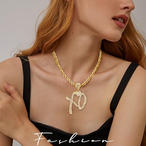 New 2026 Unise High Hip Hop XO Letter Pendant Necklace for Women Men, Iced Out Letter Jewelry Lovers Pendant Fashion Trendy Accessories Creative Gift3
