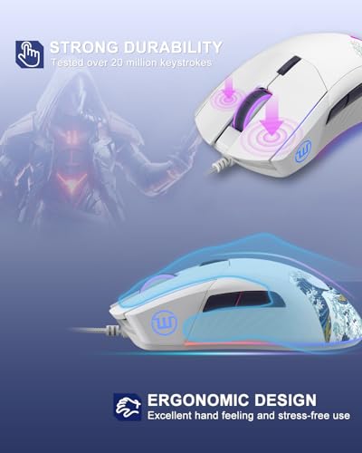 Costom G705 Wired Gaming Mouse White, Rgb Backlit Pc Gaming Mouse With Adjustable 12000Dpi/7 Programmable Buttons thumb #3