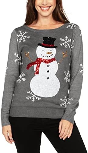 Tipsy Elves Women's Gray Sequin Snowman Christmas Sweater Size X-Large