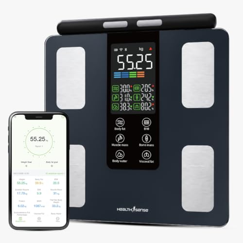Image of HealthSense 8-Electrode Smart Full Body Composition Monitor & Fat Analyser | Digital Weight Machine with 50 Weighing Parameters, BIA Technology, App, Large 31x35 cm Platform, 180 kg Capacity | BS 225