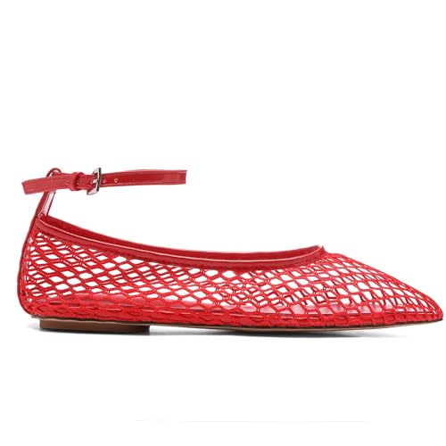 Mesh Ankle Strap Flats for Women Round Toe Ballet Flats Shoes,Casual Mary Jane Flats Comfortable Daily Dress Shoes