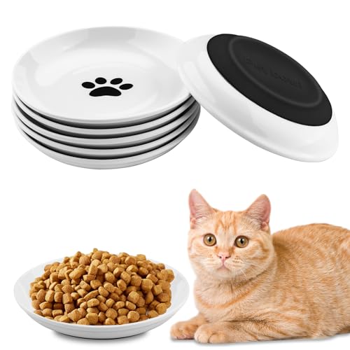 Vexillic Gamelle Chat Ceramique, 6 Pièces Gamelles en Céramique pour Chat avec Base en Caoutchouc Antidérapante, Bol Plates pour Chatons et Chiots