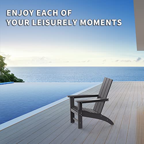 Modern Adirondack Chair Wood Texture, Pre-Assembled Plastic Patio Chairs, Weather Resistant Outdoor Chairs, Perfect For Pool, Deck, Backyard, Garden, Fire Pit Seating, Slate Gray #TOP5