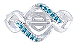 Harley-Davidson Women's Interlock Blue Bling Stone Ring, Sterling Silver (8)