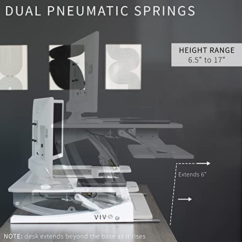 Image of VIVO White 36 inch Standing Desk Converter, DESK-V000VW | Height Adjustable, Stand Up Desk Riser, Wide Keyboard Tray, Dual Monitor and Laptop Workstation, V Series