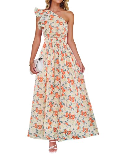 Image of ZESICA Women's 2026 Summer Floral Sleeveless Maxi Dress | One Shoulder, Sleeveless, Ruffle, High Waist, Beach Wedding Guest, Vacation, Graduation, Bridal Shower, Boho Long Dresses
