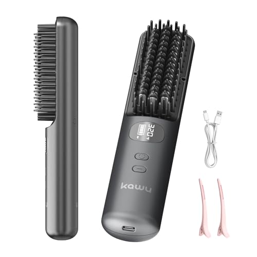 Kawu Cordless Hair Straightener Brush, Portable Hair Straightening Brush for