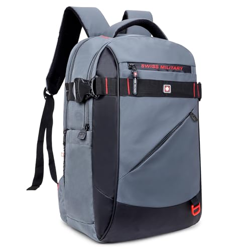 Image of SWISS MILITARY 30L Unisex Laptop Travel Backpack for 15.6-Inch Laptops - with Luggage Strap, Detachable Key Ring, Anti-Theft Pocket, Expandable Bottle Pocket for Office and College Use